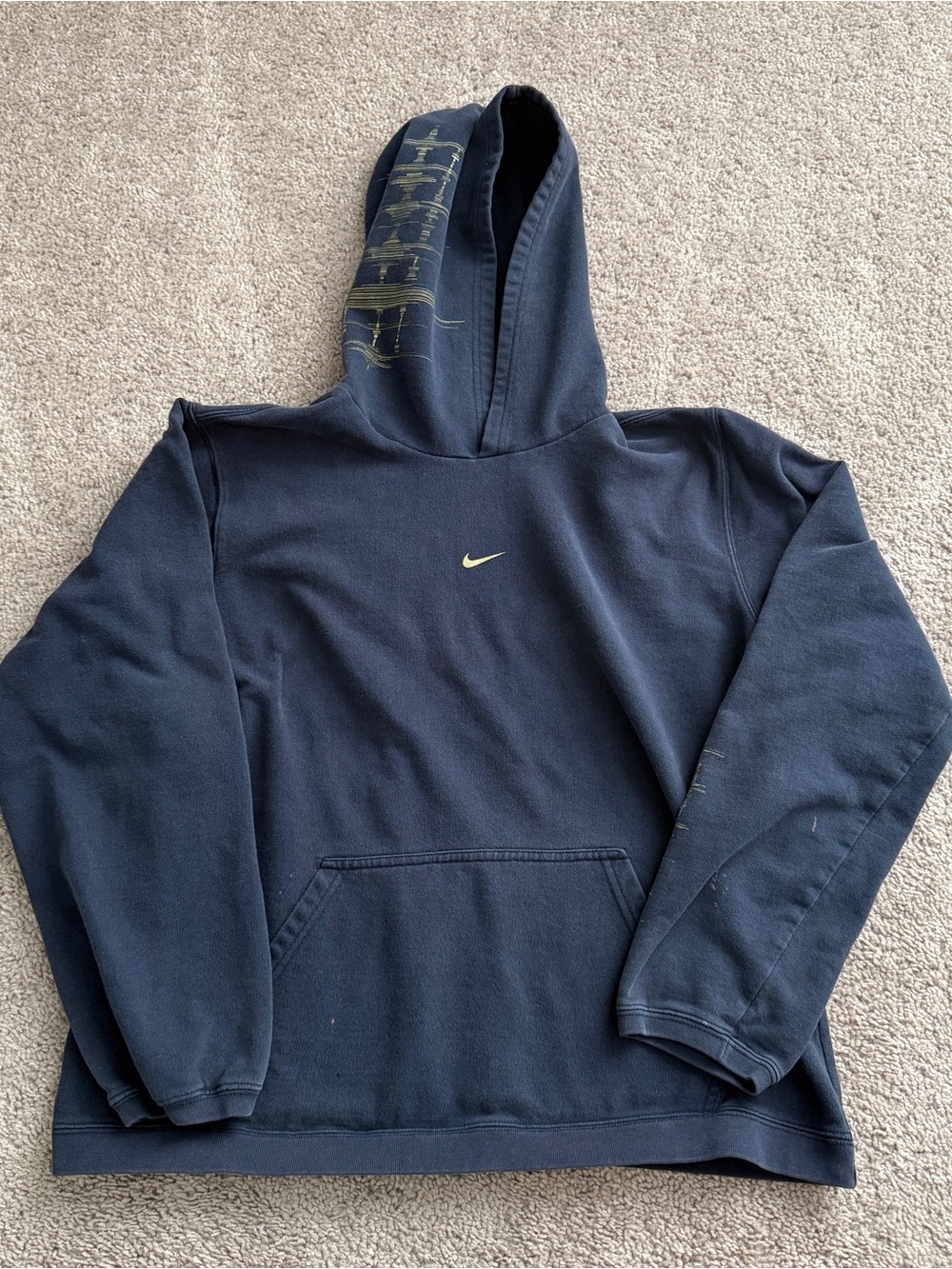 Vintage Y2K Nike Center Swoosh Graphic Hoodie Navy Silver Tag Large
